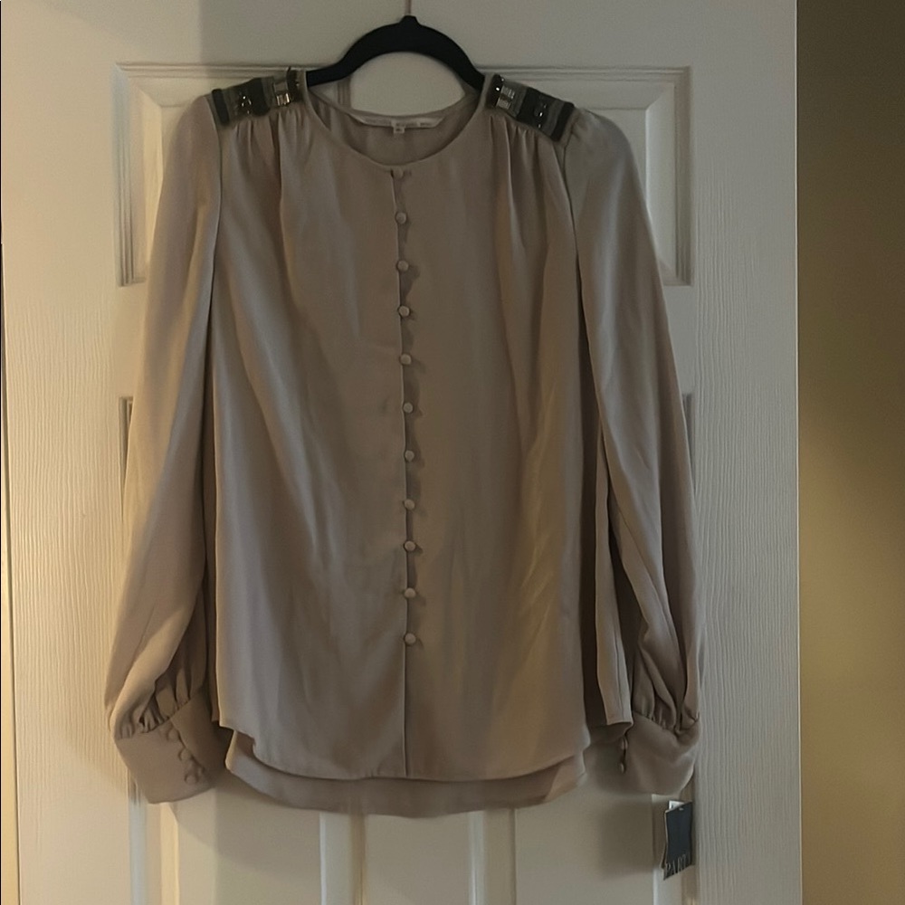 RACHEL Rachel Roy Tan Long Sleeve Buttoned Blouse